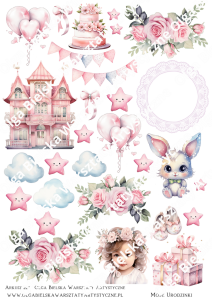 SATYNOWY arkusz 227 dziewczynka do cyfry 3 grafiki do wycinania A4