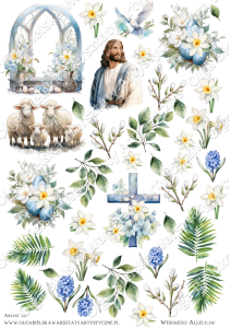 SATYNOWE grafiki arkusz WIELKANOC Jezus 318 A4 grafiki do wycinania