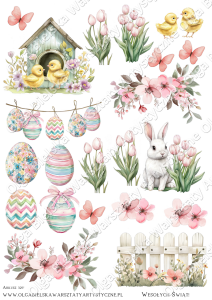 SATYNOWE grafiki arkusz PASTELOWA WIELKANOC 325 A4 grafiki do wycinania