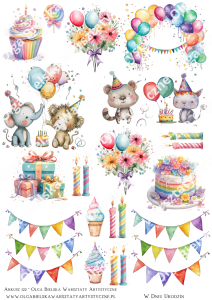MATOWE grafiki arkusz A4 122 urodziny POP up BOX grafiki do wycinania