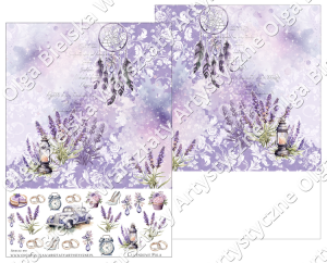 Arkusz 450 dwustronny Lawendowe Pola A3 papier 29,7x29,7cm + dodatki Olga Bielska Warsztaty Artystyczne