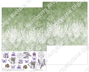 Arkusz 451 dwustronny Lawendowe Pola A3 papier 29,7x29,7cm + dodatki Olga Bielska Warsztaty Artystyczne