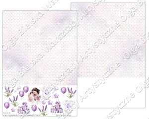 Arkusz 453 dwustronny Lawendowe Pola A3 papier 29,7x29,7cm + dodatki Olga Bielska Warsztaty Artystyczne