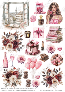 SATYNOWY grafiki arkusz  A4 565 urodziny kobieta DZIEŃ KOBIET grafiki do wycinania