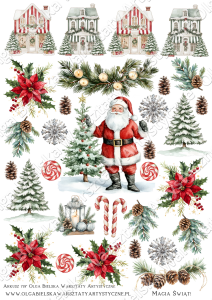 SATYNOWE grafiki arkusz 719 Magia Świąt A4 arkusz papier jednostronny Olga Bielska Warsztaty Artystyczne