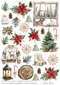SATYNOWE grafiki arkusz 718 Magia Świąt A4 arkusz papier jednostronny Olga Bielska Warsztaty Artystyczne