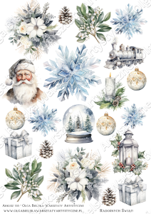 SATYNOWY arkusz A4 535 jednostronny MIKOŁAJ srebrny  świąteczne scrapowanie 2025