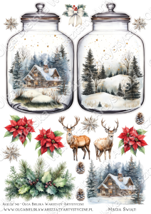SATYNOWY arkusz A4 542 jednostronny słoik 1/2 świąteczne scrapowanie 2025