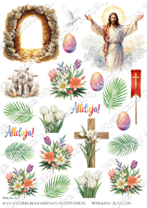 SATYNOWE grafiki arkusz WIELKANOC Jezus 849 A4 grafiki do wycinania Alleluja