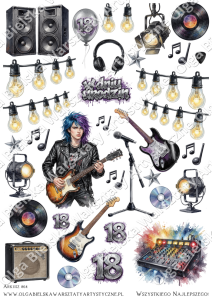 MATOWY grafiki arkusz A4 864 URODZINY 18 muzyka gitarzysta grafiki do wycinania