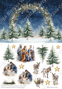 MATOWY arkusz 585A A4 mała szopka pop up 3D 1/3 świąteczne scrapowanie 2025