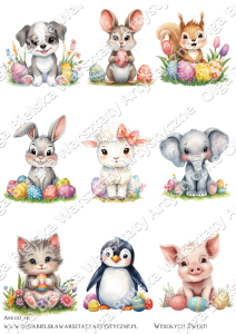MATOWY arkusz 841 A4 ATC zwierzątka wielkanocne arkusz grafik