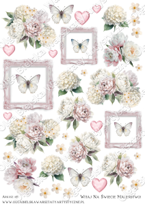 SATYNOWE grafiki arkusz  A4 815 kwiaty i rameczki A4 grafiki do wycinania