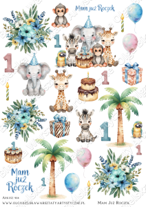 SATYNOWE grafiki arkusz  A4 904 DZIECKO roczek SAFARI  grafiki do wycinania