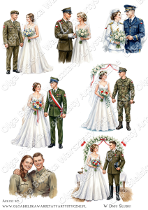 MATOWY arkusz A4 985 żołnierz ślub para młoda arkusz grafik