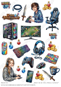 MATOWE grafiki arkusz 993 gry video RPG dla gracza urodziny dzień dziecka A4 grafiki do wycinania