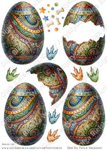 SATYNOWE grafiki arkusz A4 1027 kartka urodzinowa JAJO DINOZAURA 3D grafiki do wycinania 1/3