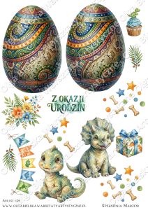 MATOWE grafiki arkusz A4 1029 kartka urodzinowa JAJO DINOZAURA 3D grafiki do wycinania 3/3