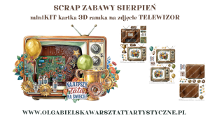 mini KIT papierowy SCRAP ZABAWY sierpień TELEWIZOR kartka ramka 1040 1041 1042