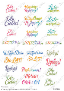 MATOWE grafiki arkusz A4 1136 SCRAP Zabawy napisy kolorowe grafiki do wycinania