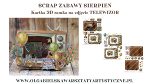 mini KIT papierowy SCRAP ZABAWY sierpień TELEWIZOR kartka ramka 1040 1041 1042