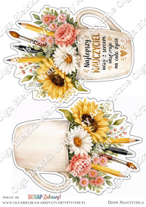 MATOWE grafiki arkusz A4 1191 SCRAP Zabawy kartka 3D kubek Dzień Nauczyciela grafiki do wycinania 1/4