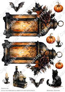SATYNOWE grafiki arkusz A4 1169 SCRAP Zabawy kartka shaker 3D jesień lampion grafiki do wycinania 1/2