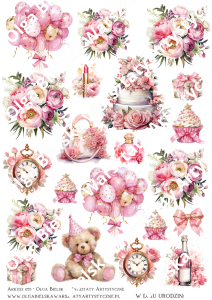 SATYNOWE grafiki arkusz A4 55 URODZINY 18 / imieniny grafiki do wycinania