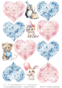 SATYNOWE grafiki arkusz A4 074 serca do BOX'a arkusz grafik