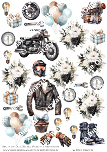 SATYNOWE grafiki arkusz A4 169 MOTOCYKLISTA arkusz grafik do wycinania