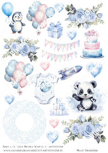 SATYNOWY arkusz 219 chłopiec do cyfry 2 grafiki do wycinania A4